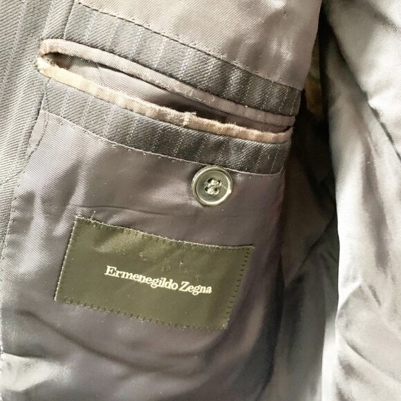 🌷SALE Ermenegildo Zegna Navy Pinstripe Wool Blazer Sport Coat Size 48L Italy - Picture 13 of 16